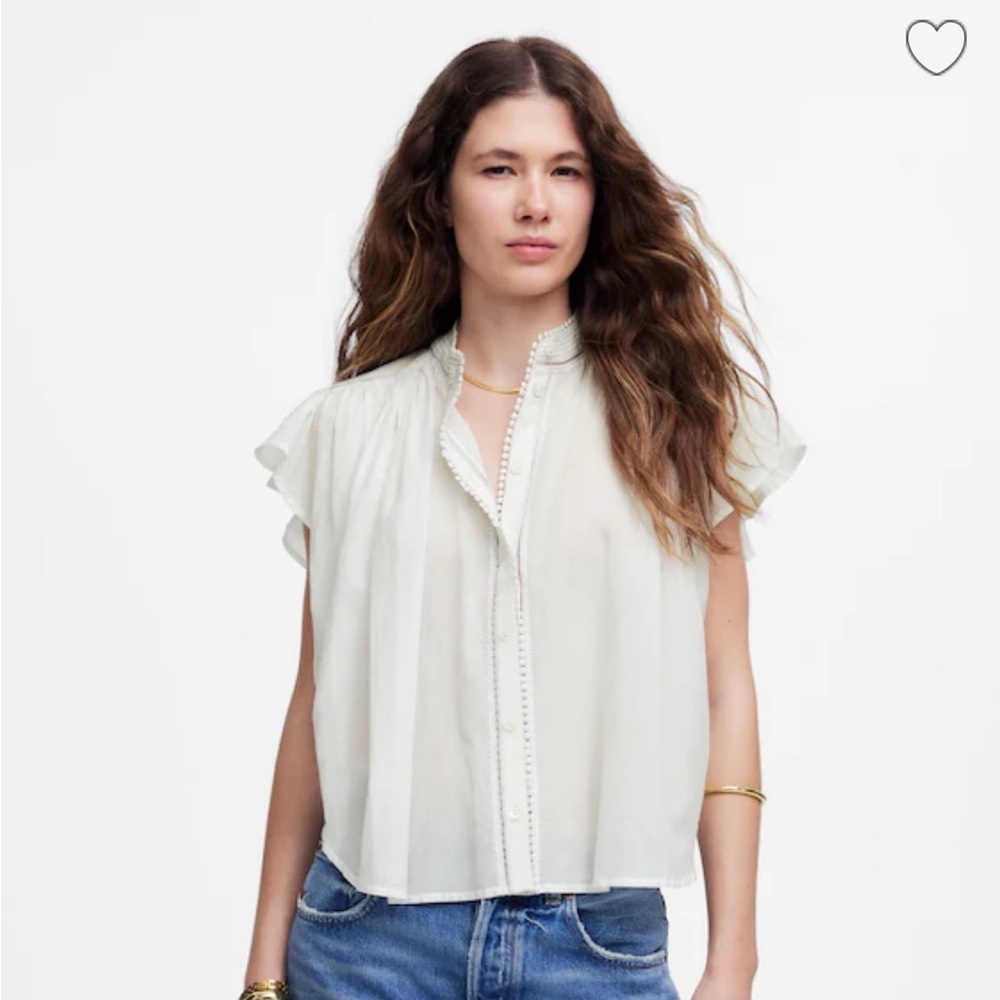 NWT - Madewell Shirred Lace-Trim Top